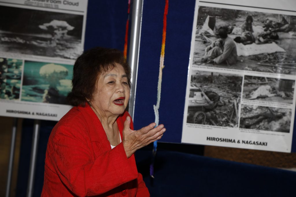 Setsuko Thurlow at the opening of the “Canada and the Atom Bomb” exhibition, Toronto City Hall, August 2, 2024